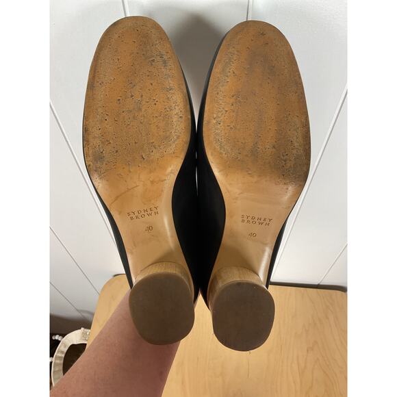 Sydney Brown Women's Black Vegan Leather Round Wood Heel Slip On Mule Size 40/9 - Picture 7 of 7